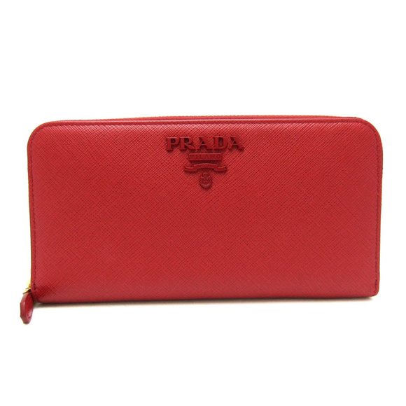 Prada Saffiano SHINE 1ML506 Women's Leather Long Wallet (bi-fold) Red Color - Picture 1 of 10